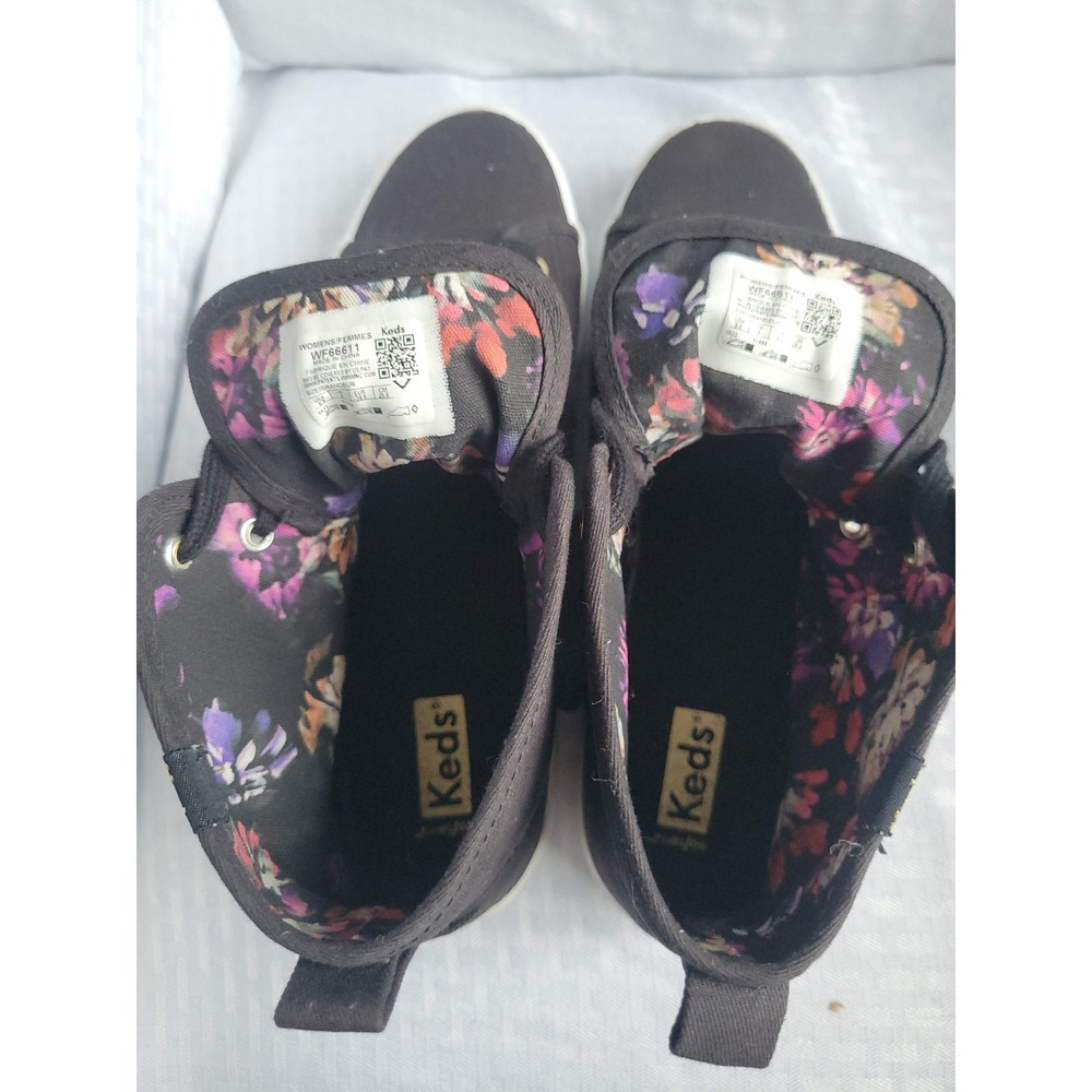 Keds Kickstart Hi Black Canvas Floral Lining High Top Sneakers Womens 8.5 - Picture 2 of 5